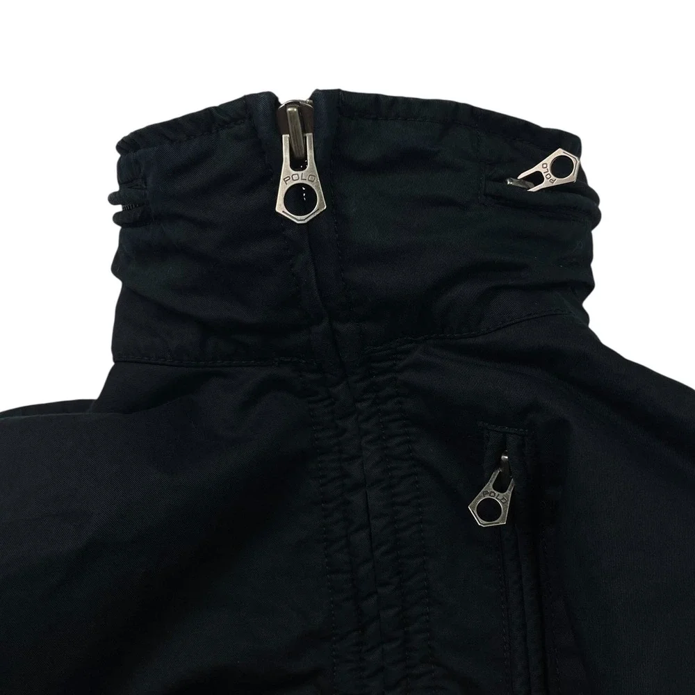 VTG Polo Ralph Lauren Men's Fleece Zip Jacket Black Optional Hood Nautical‎ M